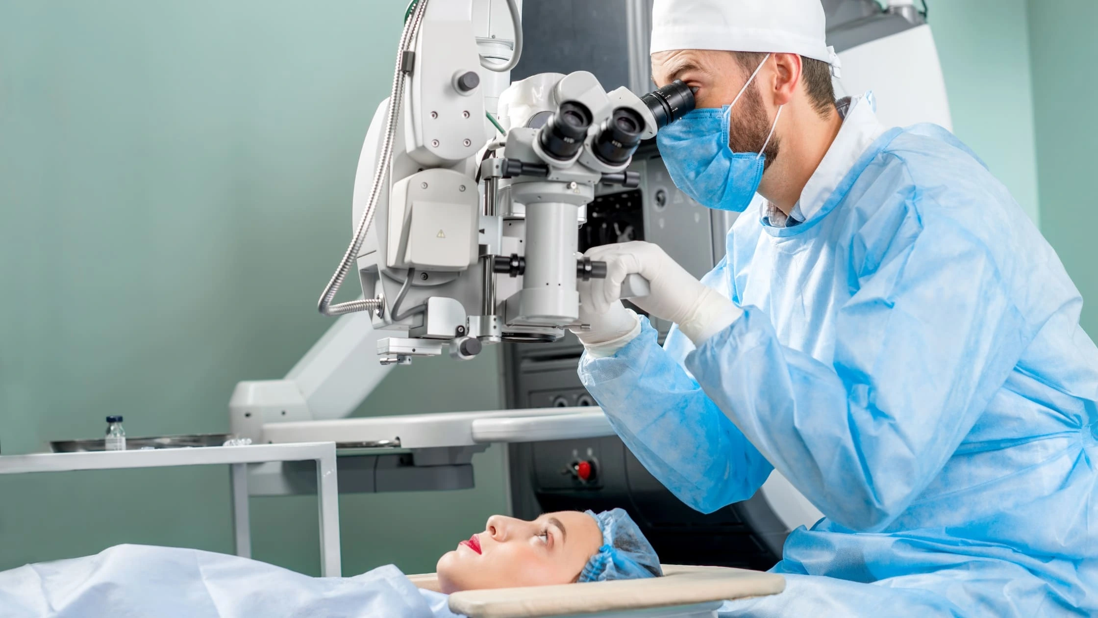 an eye doctor doing eye surgery
